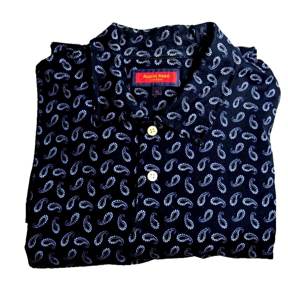 Austin Reed SS Men's XL Polo Shirt Mercerized Cotton Black/Blue Paisley Golf